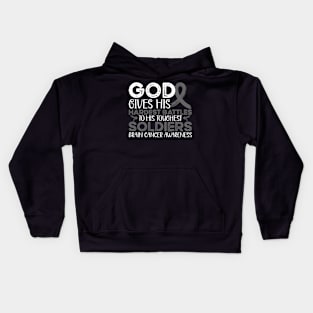 Brain Cancer Awareness God Gives His Hardest Battles to His Toughest Soldiers Kids Hoodie